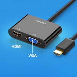 Cáp chuyển HDMI ra HDMI ra VGA + Audio 20Cm Ugreen  40744
