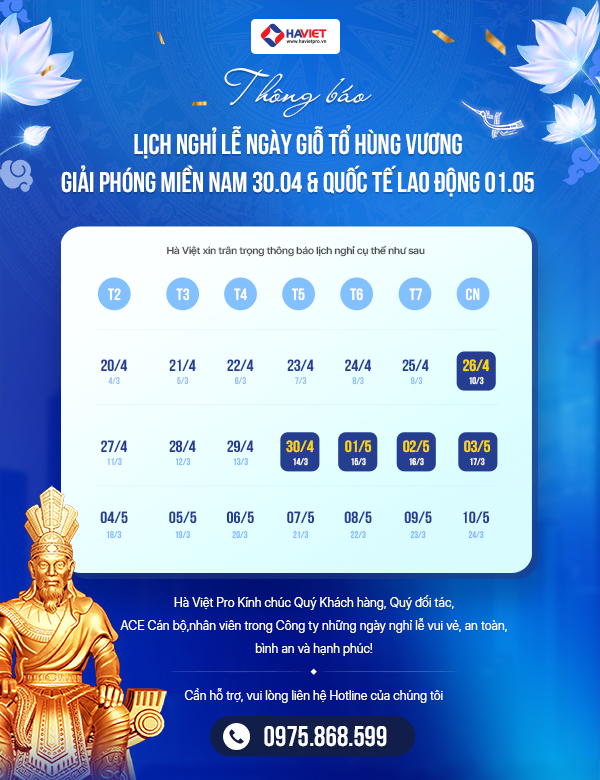 HÀ VIỆT PRO THÔNG BÁO LỊCH NGHỈ LỄ 10-03 & 30-04 và 01-05 NĂM 2026