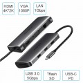 Bộ chuyển tín hiệu đa năng USB type-C ra HDMI, VGA, 3 cổng USB 3.0