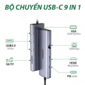 Bộ chuyển USB C to HDMI + VGA + USB 3.0 + LAN 1Gbps + Card Reader + PD Power 100W Ugreen 15600