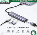 USB-C to LAN 100/1000Mbps Kèm HUB 3 Cổng USB 3.0 Ugreen 60600