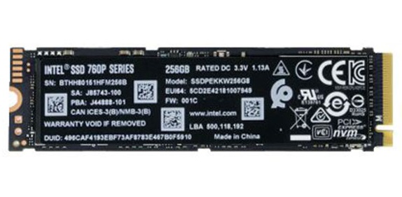 Ổ SSD Intel 760P 256Gb M2.2280 PCIe NVMe 3.1 x4 (đọc: 3210MB/s /ghi: 1350MB/s)
