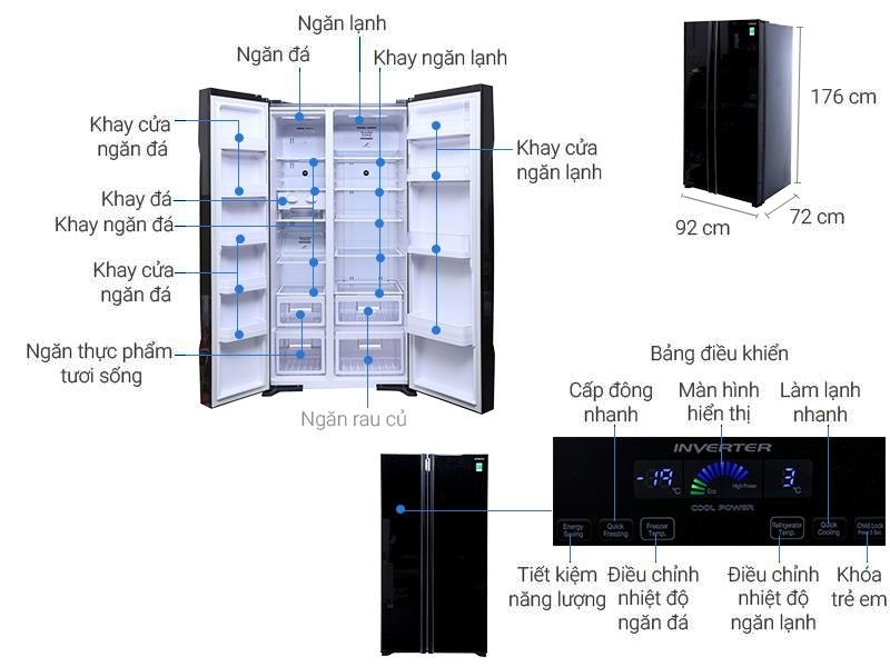 Tủ lạnh SBS Hitachi R-FS800PGV2 (GBK) 605 lít