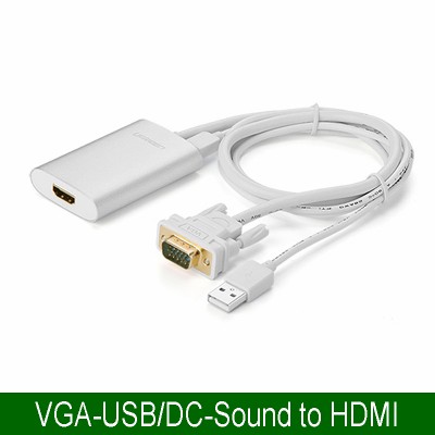 Bộ cáp chuyển VGA USB DC sound card sang HDMI 1080P 50Cm Ugreen 40263