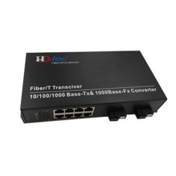 Converter quang 2 sợi HDTec Gigabit + 8 cổng RJ45 25km