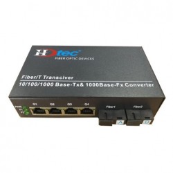 Converter quang 2 sợi HDTec Gigabit + 4 cổng RJ45