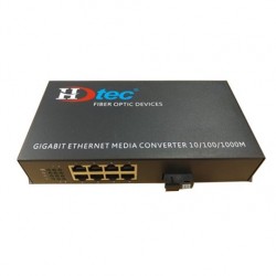 Converter quang 1 sợi HDTec 1Gb + 8 cổng RJ45 10/100/1000M