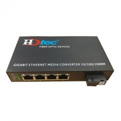 Converter quang 1 sợi HDTec 1Gb + 4 cổng RJ45 25km