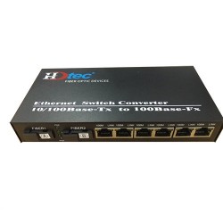 Converter quang 2 sợi HDTec + 3 RJ45 100 Mbps 25km