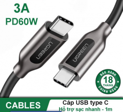 Cáp USB Type-C to USB Type-C dài 1m Ugreen 50230 hỗ trợ truyền hình ảnh 4K@60Hz và sạc PD