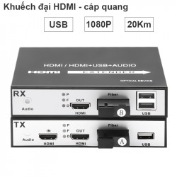 Bộ kéo dài HDMI qua cáp quang 20Km - Khuếch đại HDMI USB KVM 20Km