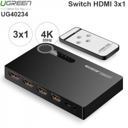 Switch HDMI 3 & 5 ra 1 Ugreen hỗ trợ 3D, 4Kx2K, có điều khiển (vỏ nhựa)