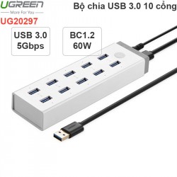 Thiết bị chia cổng USB 3.0 10 port hỗ trợ sạc nguồn BC 1.2 60W Ugreen 20297