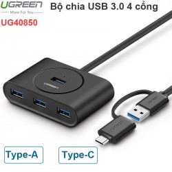 Thiết bị chia từ 1 ra 4 cổng USB 3.0 + Đầu chuyển USB-C OTG Ugreen 40850