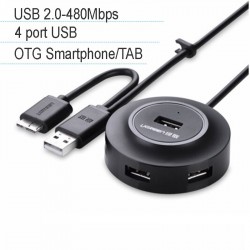 BỘ CHIA USB 2.0 4 CỔNG + MICRO B CHO SS NOT 3 UGREEN 20275 HỖ TRỢ NGUỒN NGOÀI