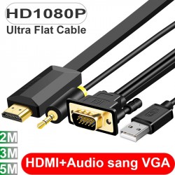 DÂY CÁP CHUYỂN VGA + AUDIO SANG HDMI (2m, 3m) FULL HD 1080P