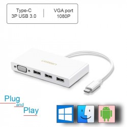 USB type-C ra 3 cổng USB 3.0 1 cổng VGA UGREEN 40375