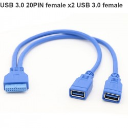 CÁP USB 3.0 20 PIN FEMALE RA 2 USB 3.0 FEMALE