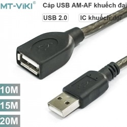 CÁP NỐI DÀI USB 2.0 AM-AF 1 ĐẦU ĐỰC 1 ĐẦU CÁI 10M 15M 20M CHÍNH HÃNG MT-VIKI - CÓ IC KHUẾCH ĐẠI