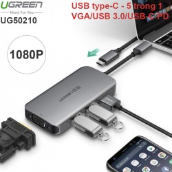 HUB chia USB-C ra 3 cổng USB 3.0, VGA, LAN gigabit, TF/SD - USB type-C power