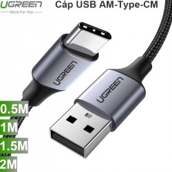 Cáp sạc 3A QC3.0 và chạy dữ liệu Smartphone Máy tính bảng USB AM sang USB CM Ugreen 0.25M-0.5M-1M-1.5M-2M