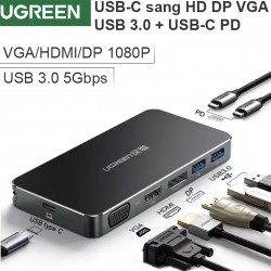 Bộ chuyển USB-C ra Display port/HDMI/VGA - 2 cổng USB 3.0/1 cổng USB TYPE-C power UGREEN 40872