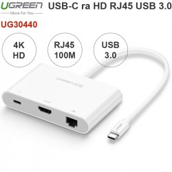 Cáp chuyển USB typeC to HDMI - LAN 10/100Mbps - 1 cổng USB 2.0 - 1 cổng USB 3.0 Ugreen 30439 (màu trắng)