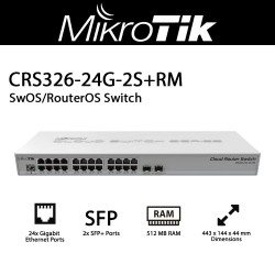 Switch Mikrotik CRS326-24G-2S+IN with 24 GE port, 2 SFP+, SwitchOS