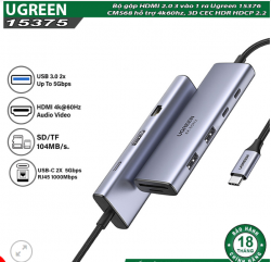 Hub USB-C 9 in 1 Ugreen 15375 CM498 HDMI 4K 60Hz, RJ45 1Gbps, USB 3.0, SD TF with PD 100W