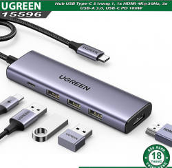 Hub USB Type-C 5 trong 1 Ugreen 15596 CM511, 1x HDMI 4K@30Hz, 3x USB-A 3.0, USB-C PD 100W