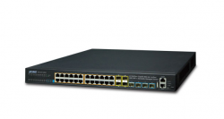 Thiết bị chuyển mạch PLANET Layer 3 24-Port 10/100/1000T 802.3at PoE with 4-port shared 100/1000X SFP + 4-Port 10G SFP+ Stackable Managed Gigabit Switch