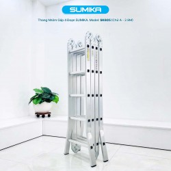Thang nhôm gấp 4 đoạn SUMIKA SK605, chữ A cao 2.9m, chữ I cao 5.8m