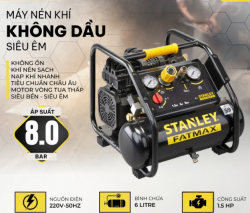 Máy nén khí không dầu 1.5Hp STANLEY FMXCMS156HE – 6 Lít siêu êm, nạp nhanh