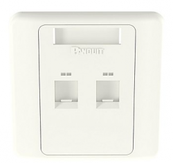 Mặt ổ cắm mạng Panduit NetKey 2 Port 86x86mm có nắp che NKFPL86F2SAW – Keystone – Màu trắng Arctic White
