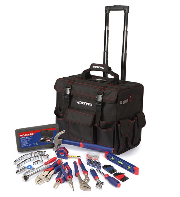 Bộ dụng cụ 176 chi tiết với xe đẩy túi Workpro W009029