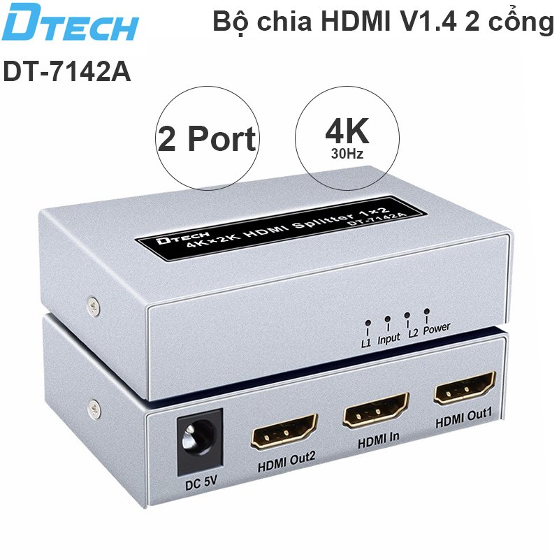Bộ chia HDMI V1.4 4K30Hz 3D 2 cổng DTECH DT-7142A