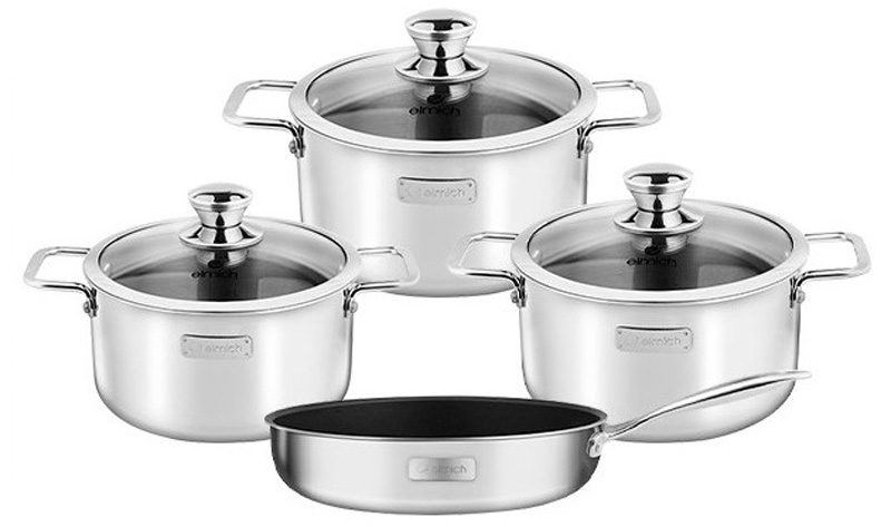 Bộ 4 nồi chảo Inox đáy từ cao cấp 3 đáy liền nguyên khối Elmich Trimax Classic EL-2110OL