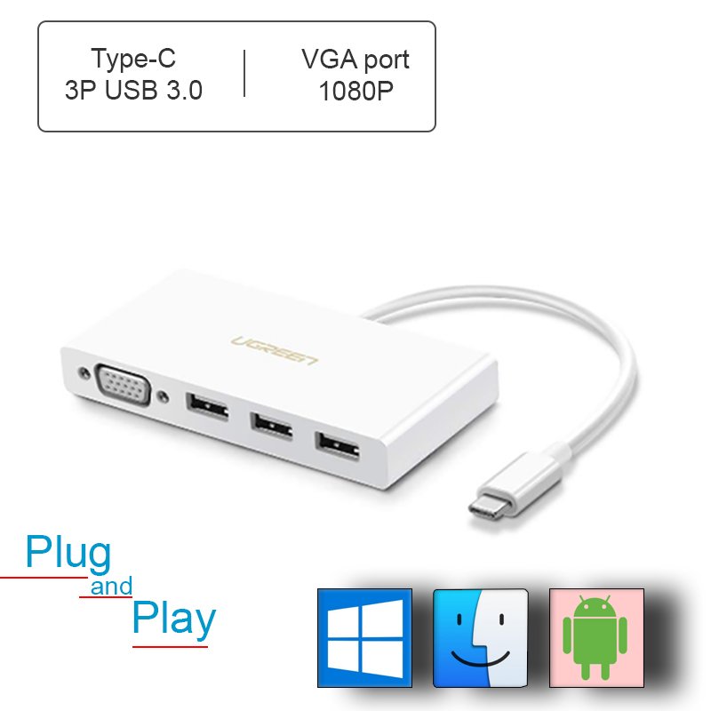 USB type-C ra 3 cổng USB 3.0 1 cổng VGA UGREEN 40375