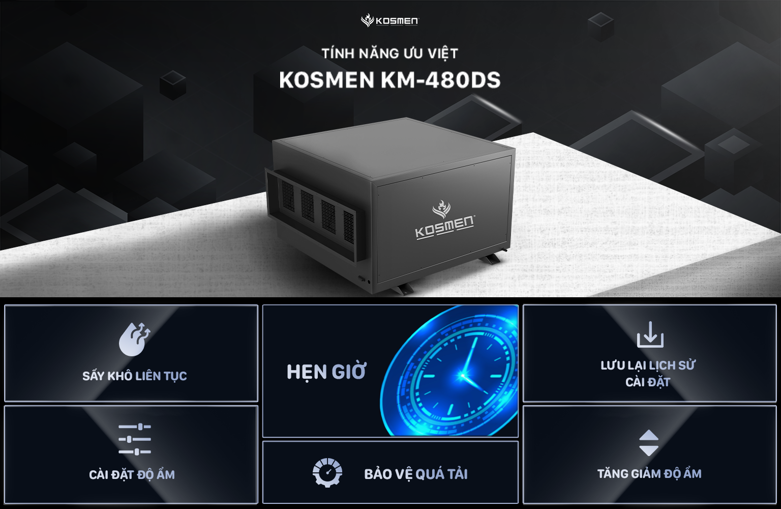 Máy hút ẩm âm trần Kosmen KM-480DS