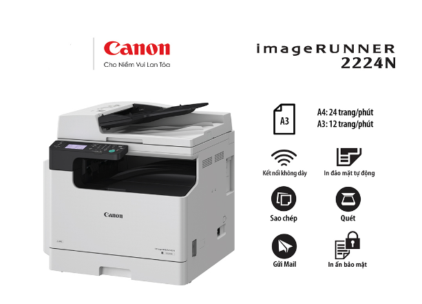 Máy photocopy Canon iR2224N (In đảo mặt| Copy| Scan| A3| A4| USB| LAN| WIFI)