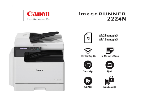 Máy photocopy Canon iR2224N (In đảo mặt| Copy| Scan| A3| A4| USB| LAN| WIFI)