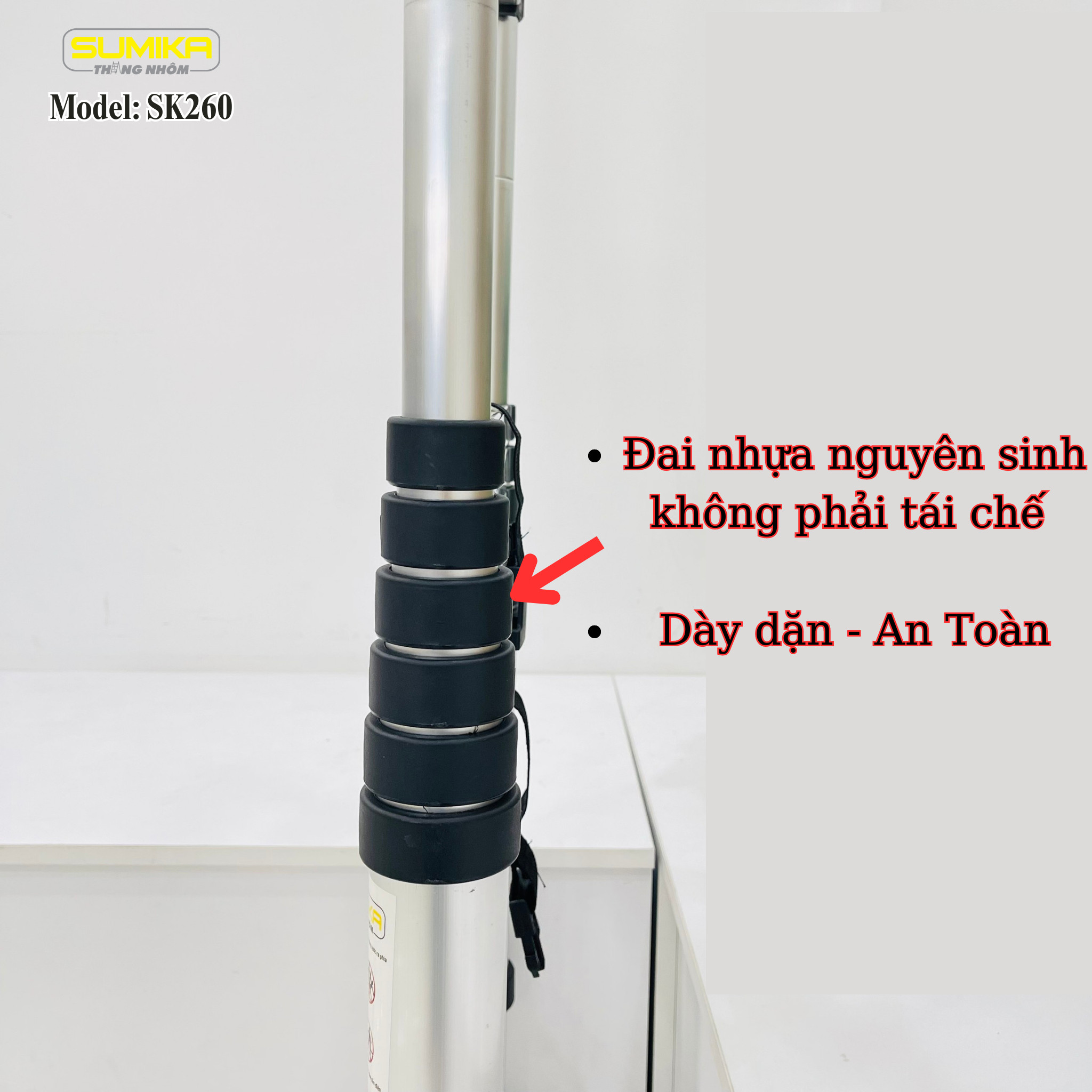 Thang rút nhôm Sumika SK260, đai đen, chiều cao 2.6m