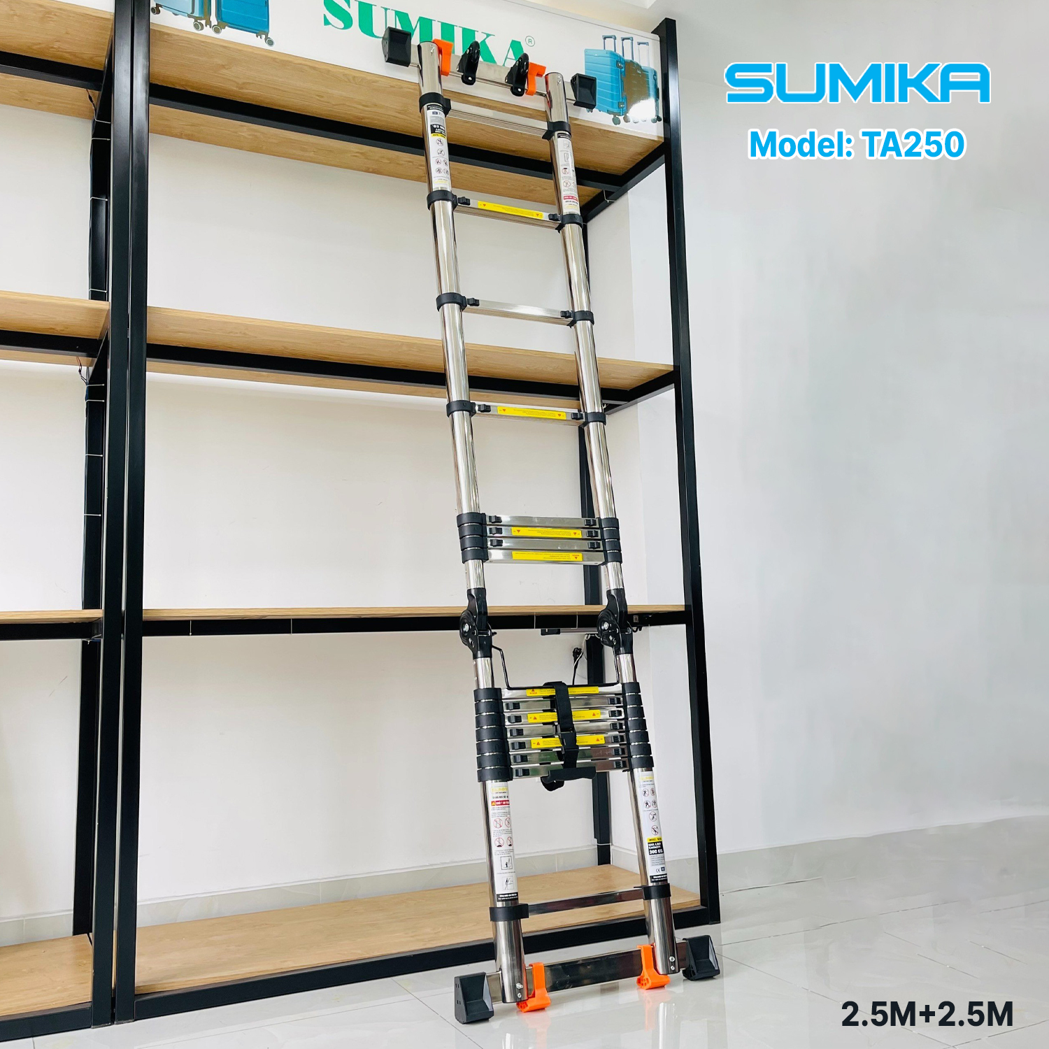 Thang Inox rút đôi SUMIKA TA250, chiều cao 2.5m+2.5m