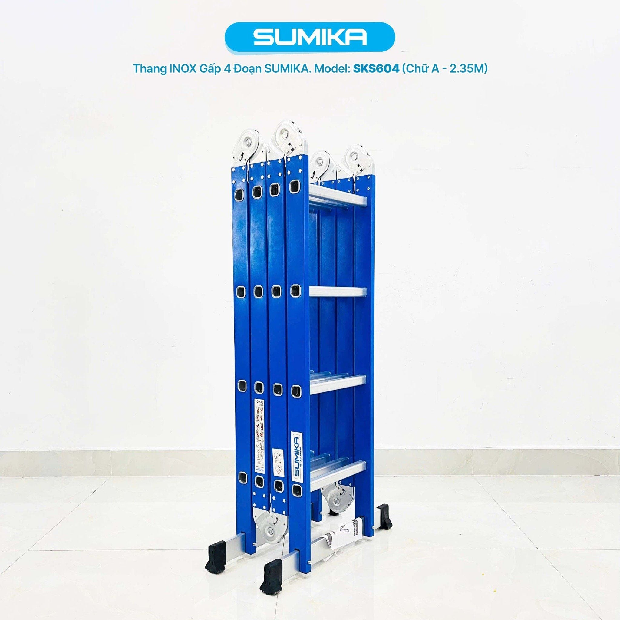 Thang inox gấp 4 đoạn Sumika SKS604, chữ A cao 2.35m, chữ I cao 4.7m